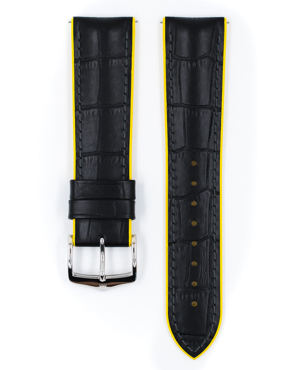 Hirsch - ANDY Performance Alligator Embossed Calfskin Watch Band 092 72 28 - Black w/Yellow