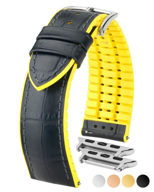 Hirsch - ANDY Performance Alligator Embossed Calfskin Watch Band 092 72 28 - Black w/Yellow