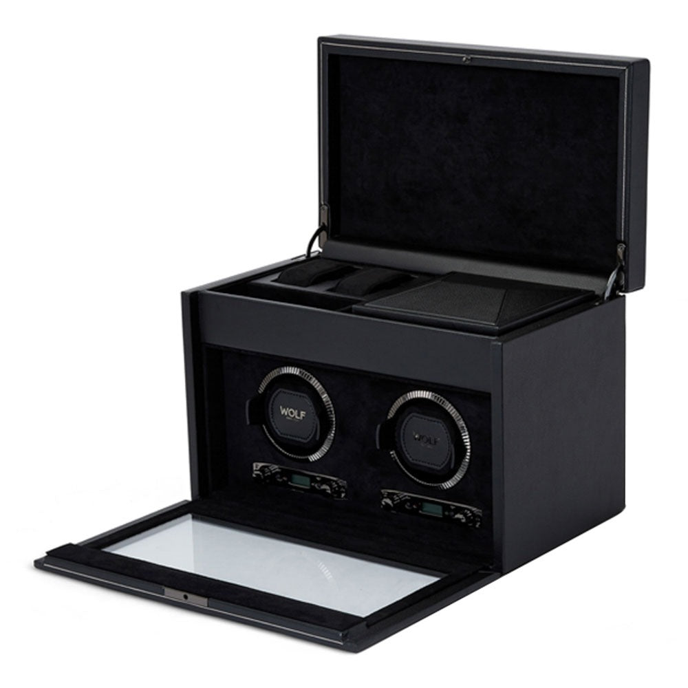 WOLF 1834 - British Racing Double Watch Winder with Storage - Black