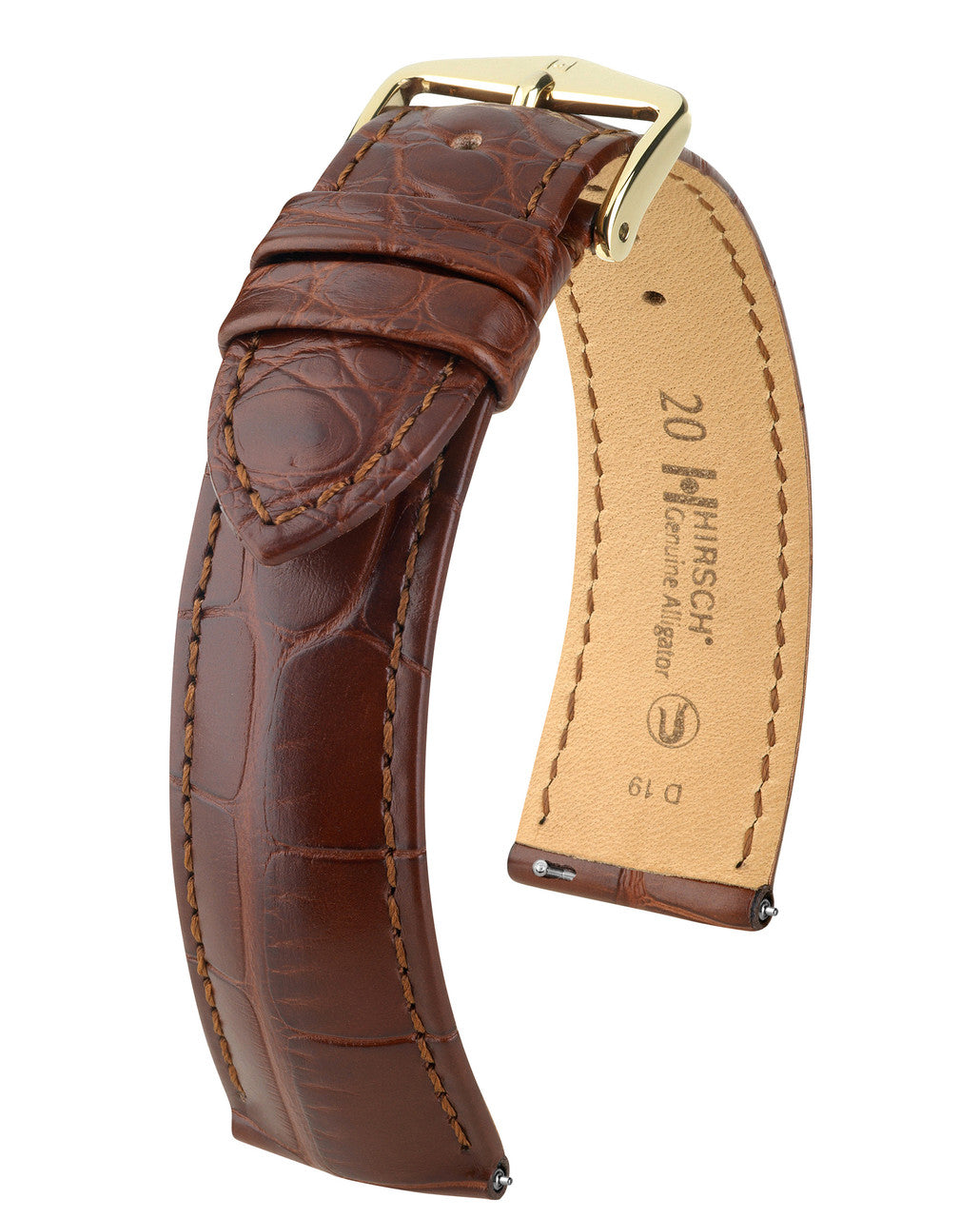 Hirsch DUKE Alligator Embossed Calfskin Watch Strap - Brown