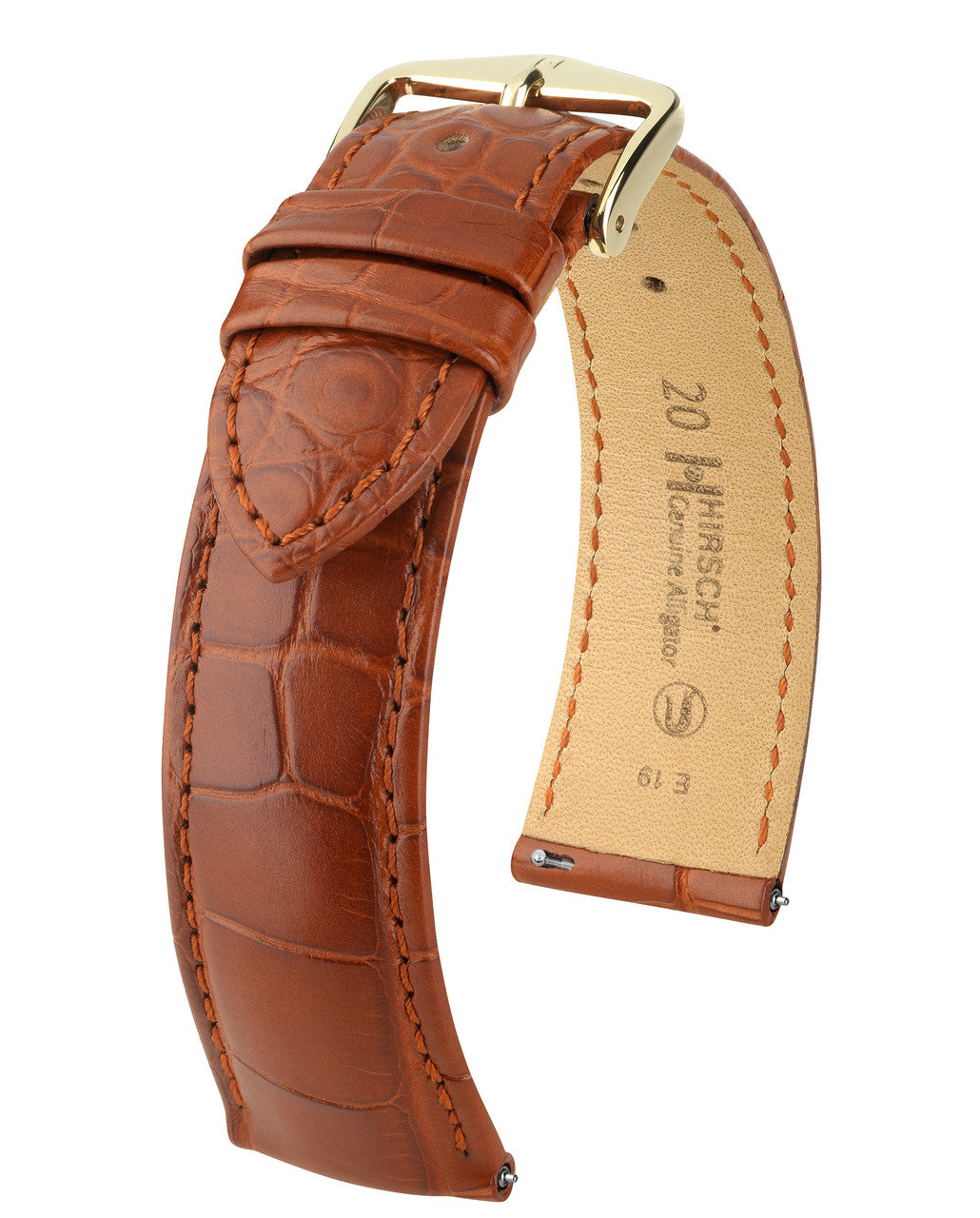 Hirsch GENUINE ALLIGATOR Matte Watch Strap - Gold Brown