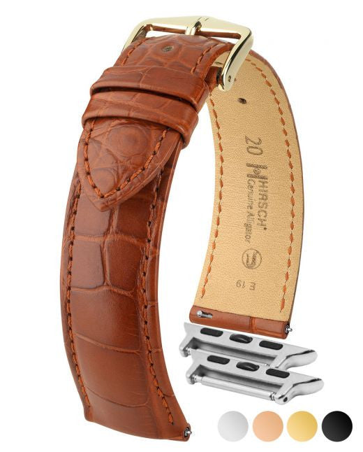 Hirsch - GENUINE ALLIGATOR Matte Watch Band 1022 07 - Gold Brown