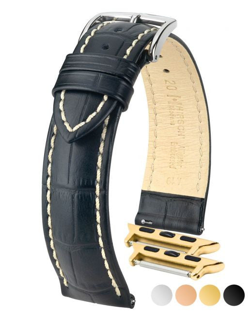 Hirsch - MODENA Alligator Embossed Calfskin Watch Band 1030 28 - Black