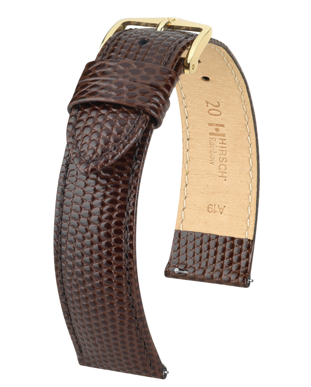 Hirsch RAINBOW Lizard Embossed Calfskin Watch Strap - Brown