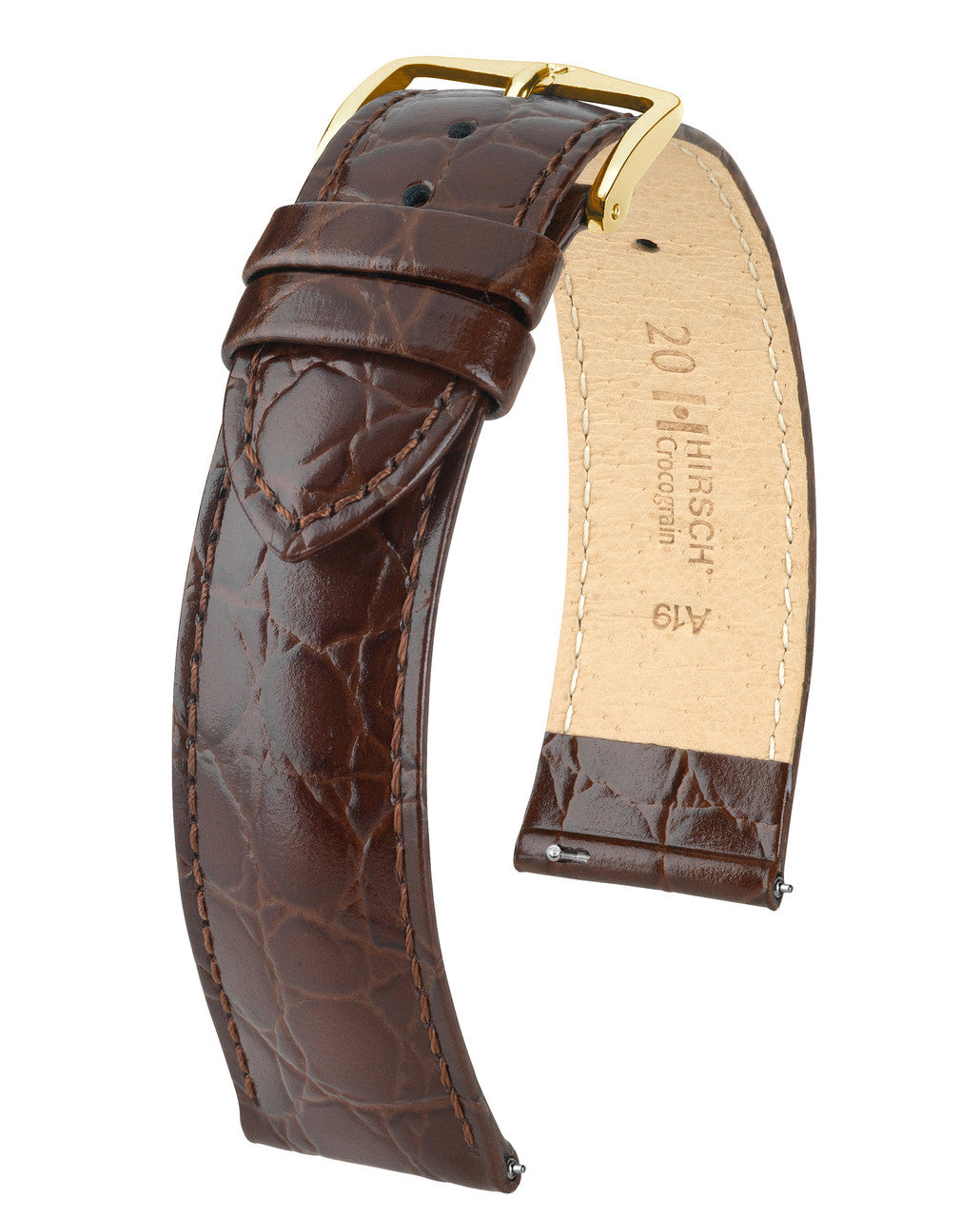 Hirsch CROCOGRAIN Crocodile Embossed Shiny Calfskin Watch Strap - Brown