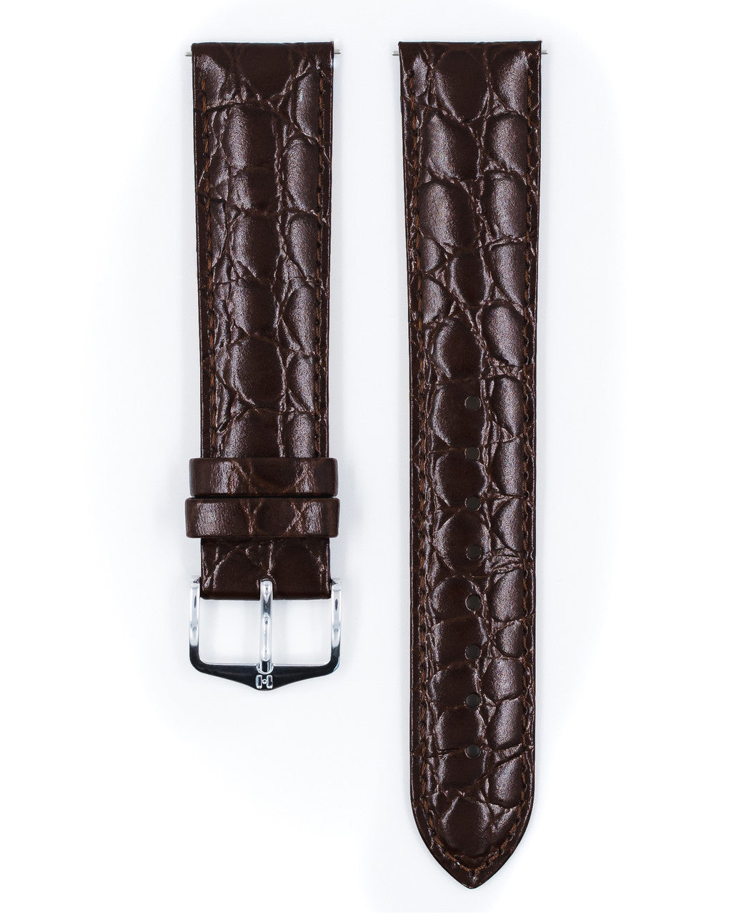 Hirsch - CROCOGRAIN Crocodile Embossed Shiny Calfskin Watch Strap 1230 28 NQ w/o Pins - Brown