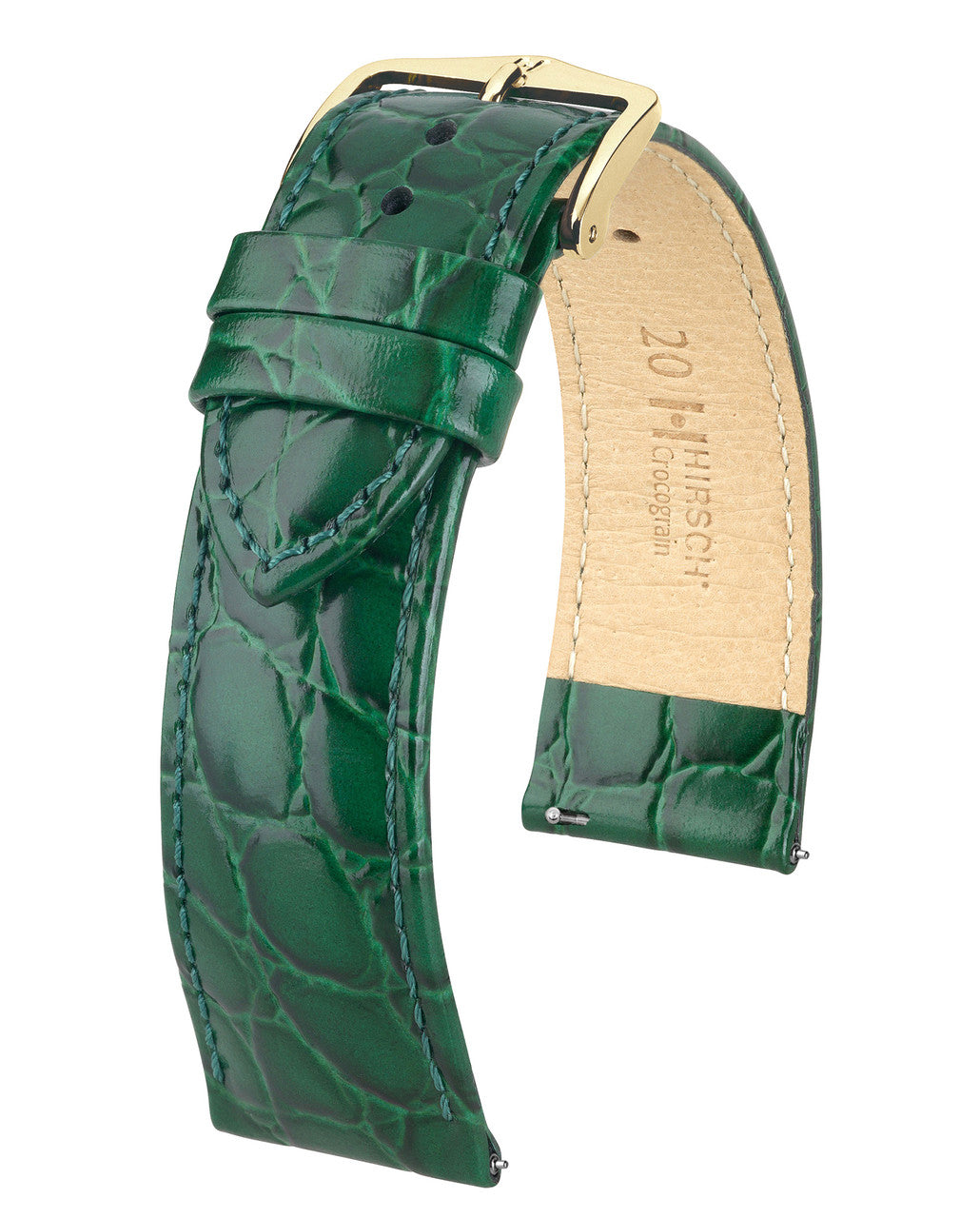 Hirsch CROCOGRAIN Crocodile Embossed Shiny Calfskin Watch Strap - Green