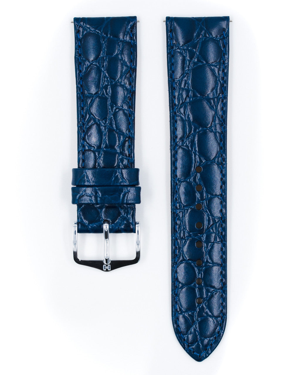 Hirsch - CROCOGRAIN Crocodile Embossed Shiny Calfskin Watch Strap 1230 28 - Blue