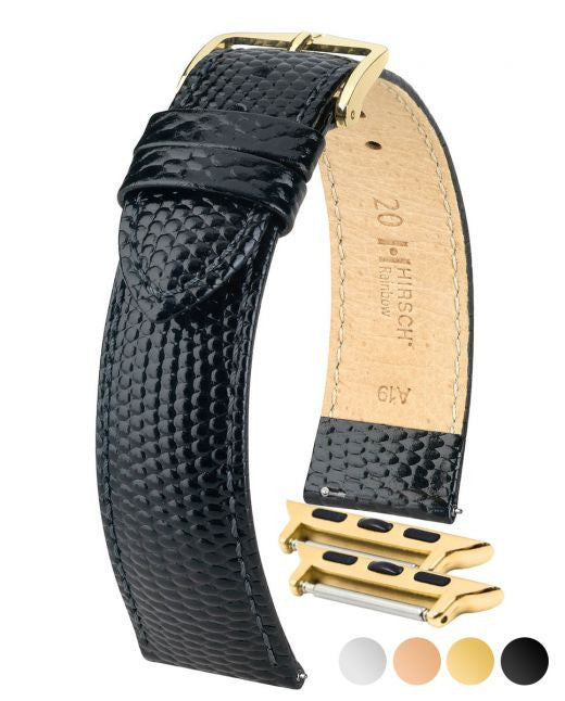 Hirsch - RAINBOW Lizard Embossed Calfskin Watch Strap 1232 26 - Black