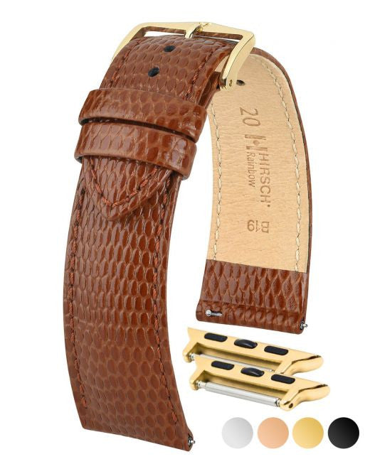 Hirsch - RAINBOW Lizard Embossed Calfskin Watch Strap 1230 26 - Gold Brown