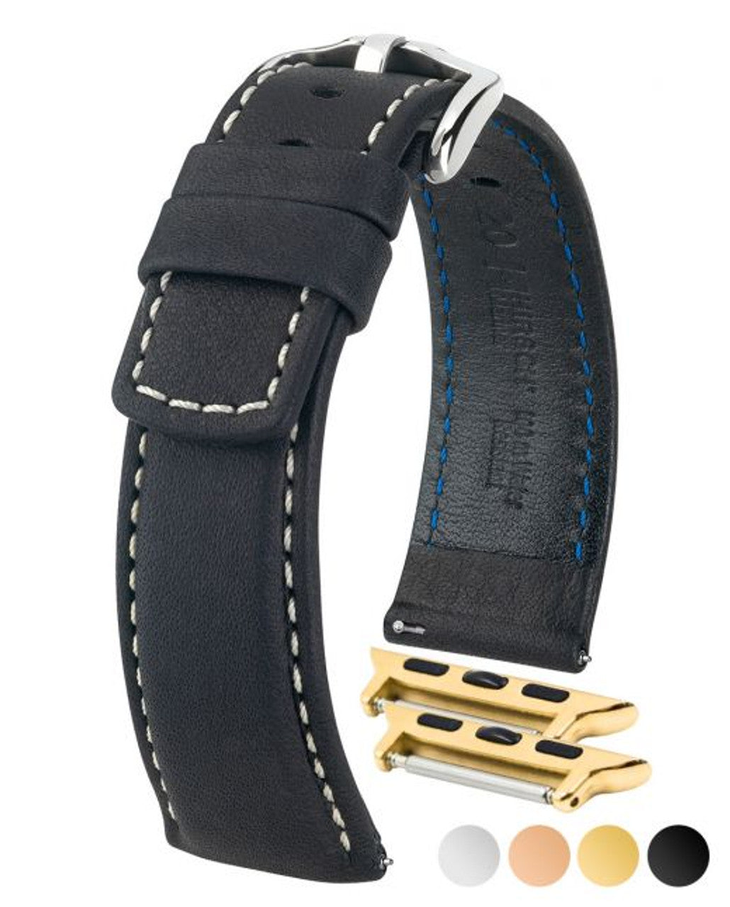 HIRSCH MARINER Water Resistant Saddle Leather Watchband 1450 21 - Black