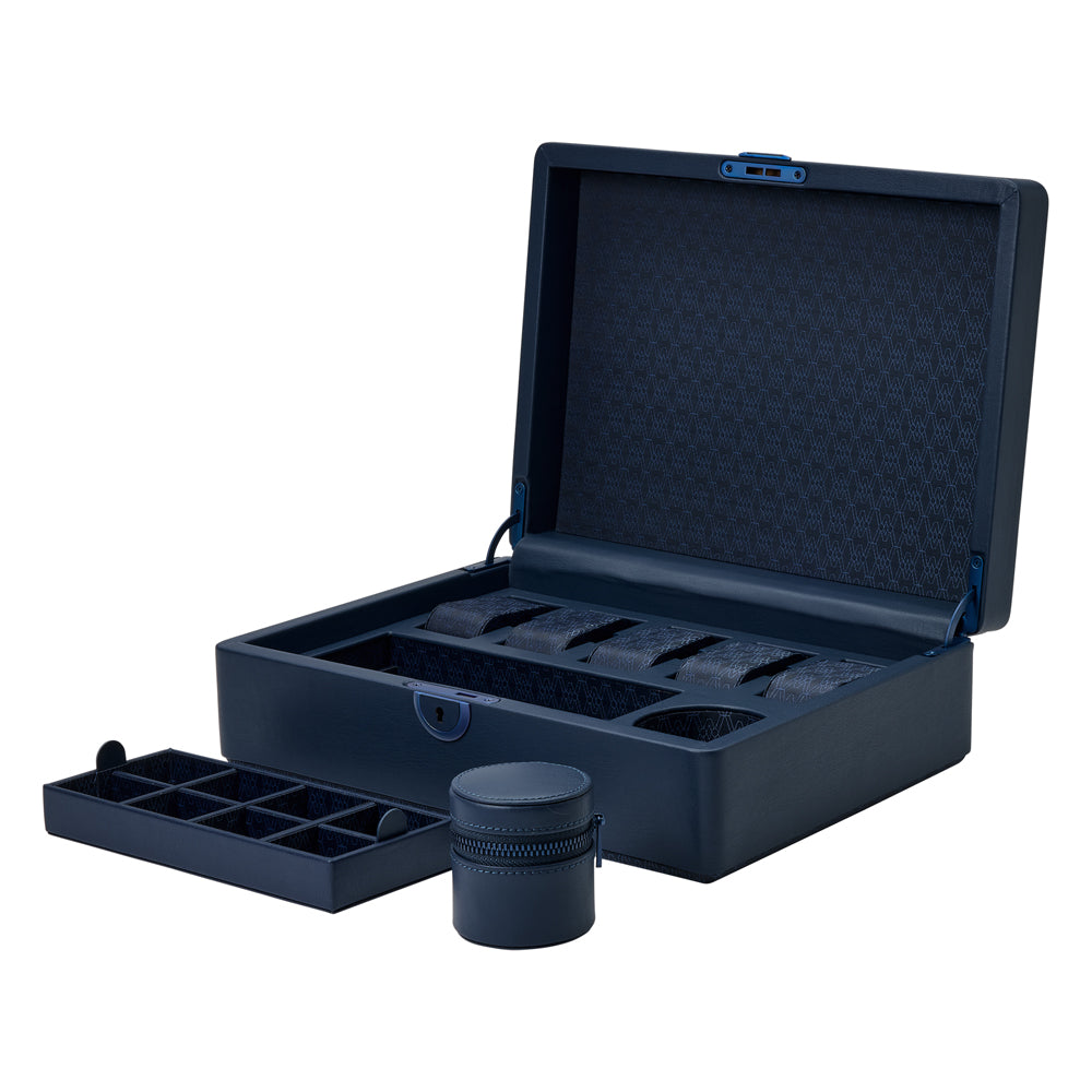WOLF 1834 - Earth 5 Piece Watch Box with Storage - Midnight Blue