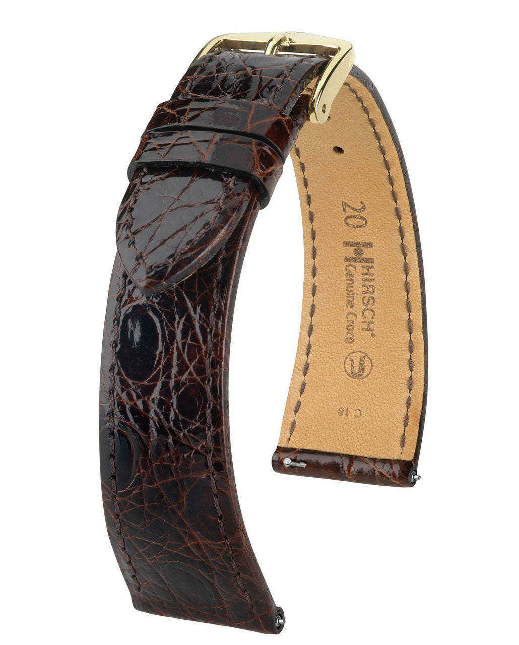 Hirsch GENUINE CROCO Shiny Watch Strap - Brown