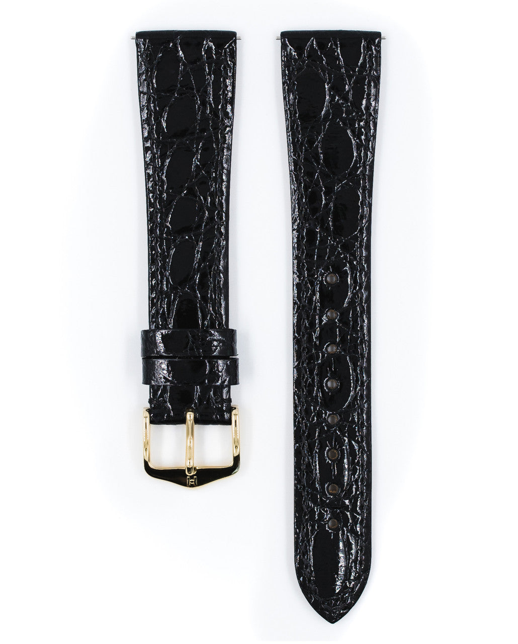 Hirsch - GENUINE CROCO Shiny Watchband 018 08 - Black