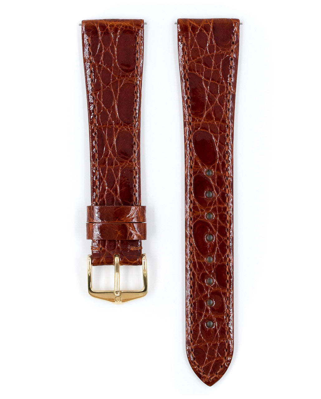 Hirsch - GENUINE CROCO Shiny Watchband 018 08 - Gold Brown