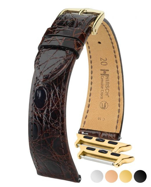 Hirsch GENUINE CROCO Shiny Watchband - Brown