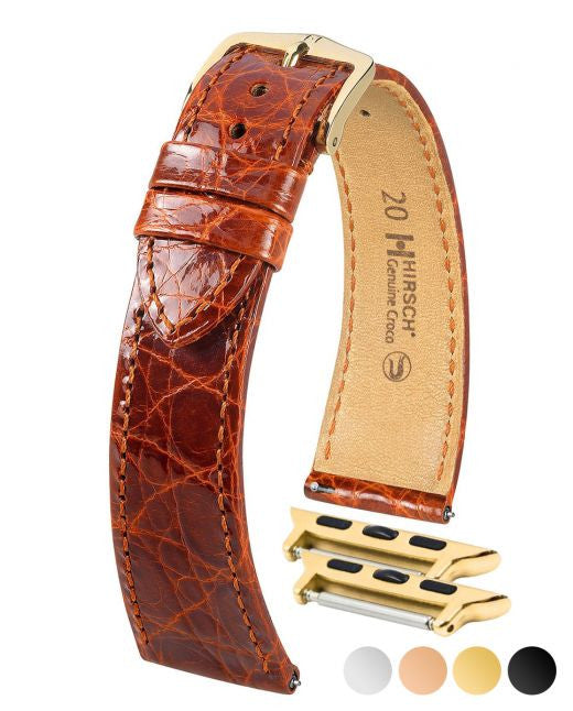 Hirsch GENUINE CROCO Shiny Watchband - Gold Brown
