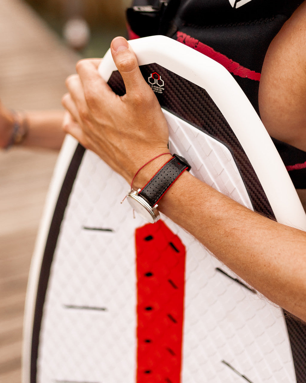 Hirsch - AYRTON Performance Calfskin Watch Band 091 20 92 - Black w/Red