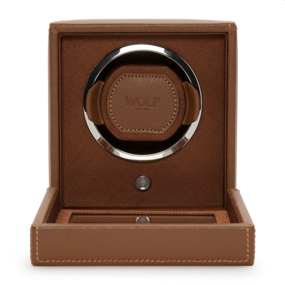 WOLF 1834 - Cub Single Watch Winder with Cover - Cognac