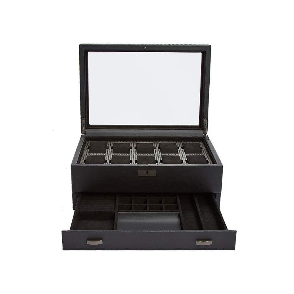 WOLF 1834 - Axis 10 Piece Watch Box with Drawer - Powder Coat