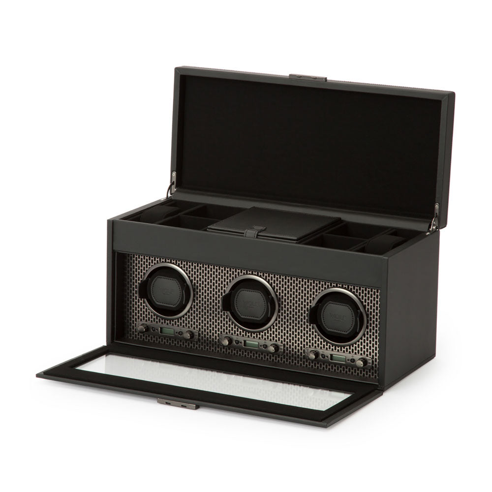 WOLF 1834 - Axis Triple Watch Winder With Storage - Powder Coat