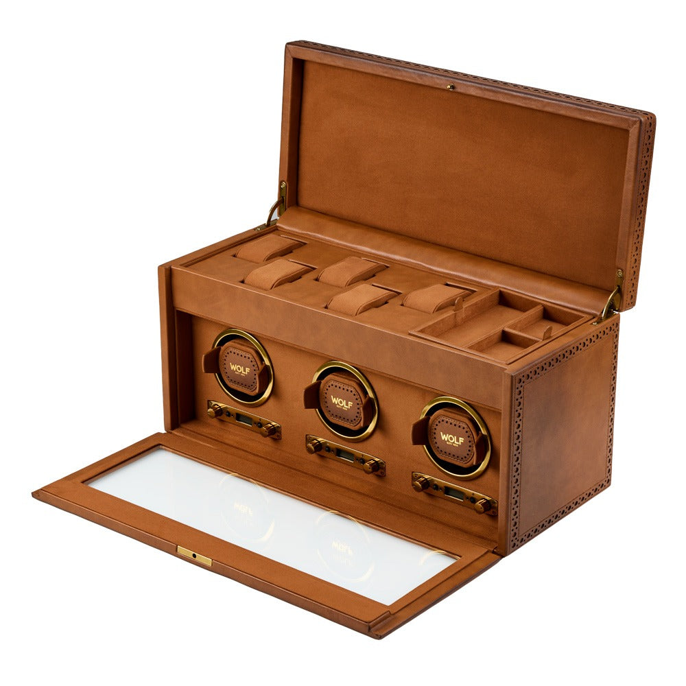 WOLF 1834 Brogue Triple Winder with Storage - Burnished Brown - view 2