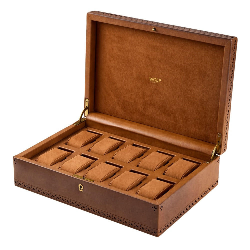 WOLF 1834 Brogue 10 Piece Watch Box - Burnished Brown - view 3