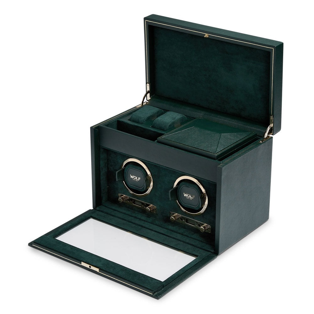 WOLF 1834 - British Racing Double Watch Winder with Storage - Green