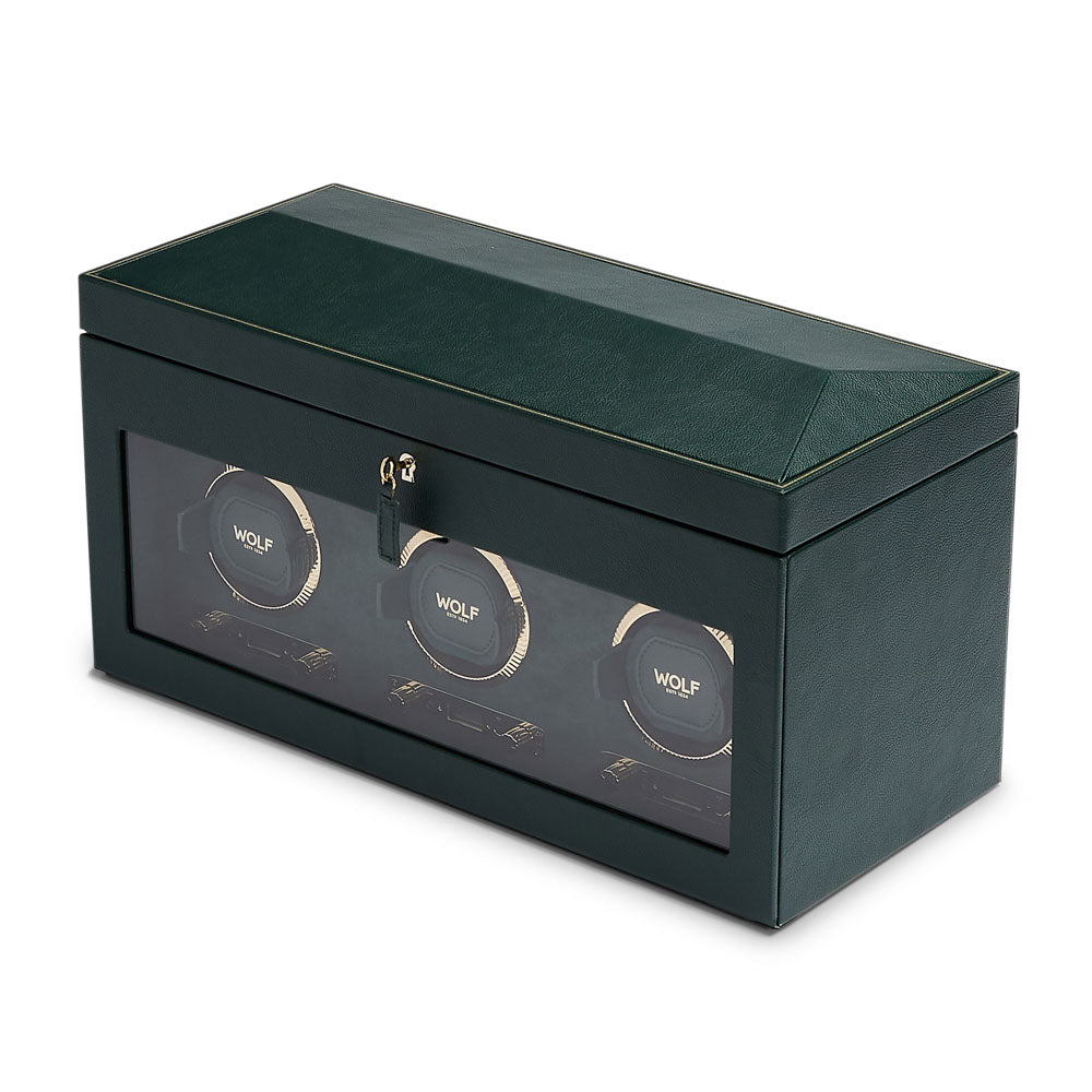WOLF 1834 - British Racing Triple Watch Winder with Storage - Green