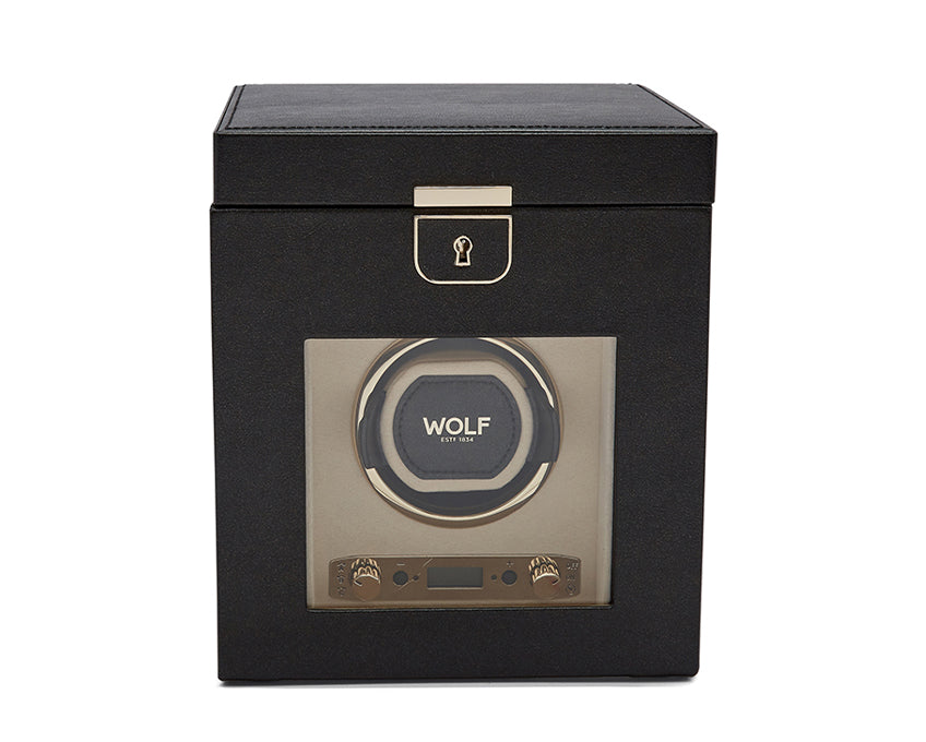 WOLF 1834 - Palermo Single Watch Winder with Jewelry Storage - Black Anthracite