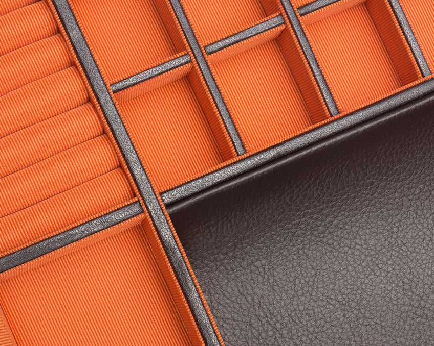 WOLF 1834 - Windsor 10 Piece Watch Box with Drawer - Brown/Orange