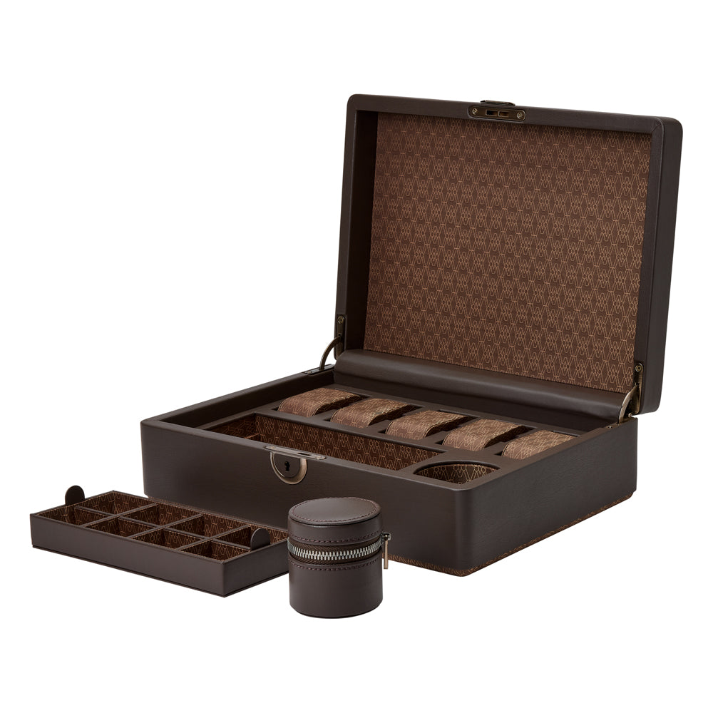 WOLF 1834 - Earth 5 Piece Watch Box with Storage - Coffee