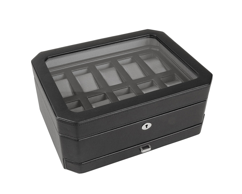 WOLF 1834 - Windsor 10 Piece Watch Box with Drawer - Black/Grey