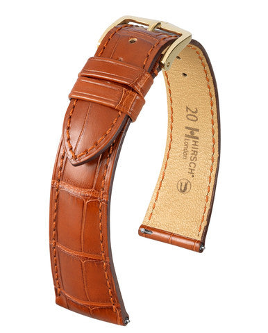 Hirsch LONDON Genuine Louisiana Matte Alligator Watch Bracelet - Gold Brown