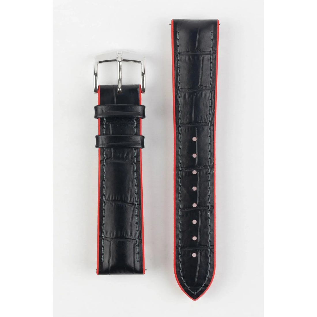 Black &amp; Red HIRSCH ANDY Performance Alligator Embossed Calfskin Watch Band 092 20 28