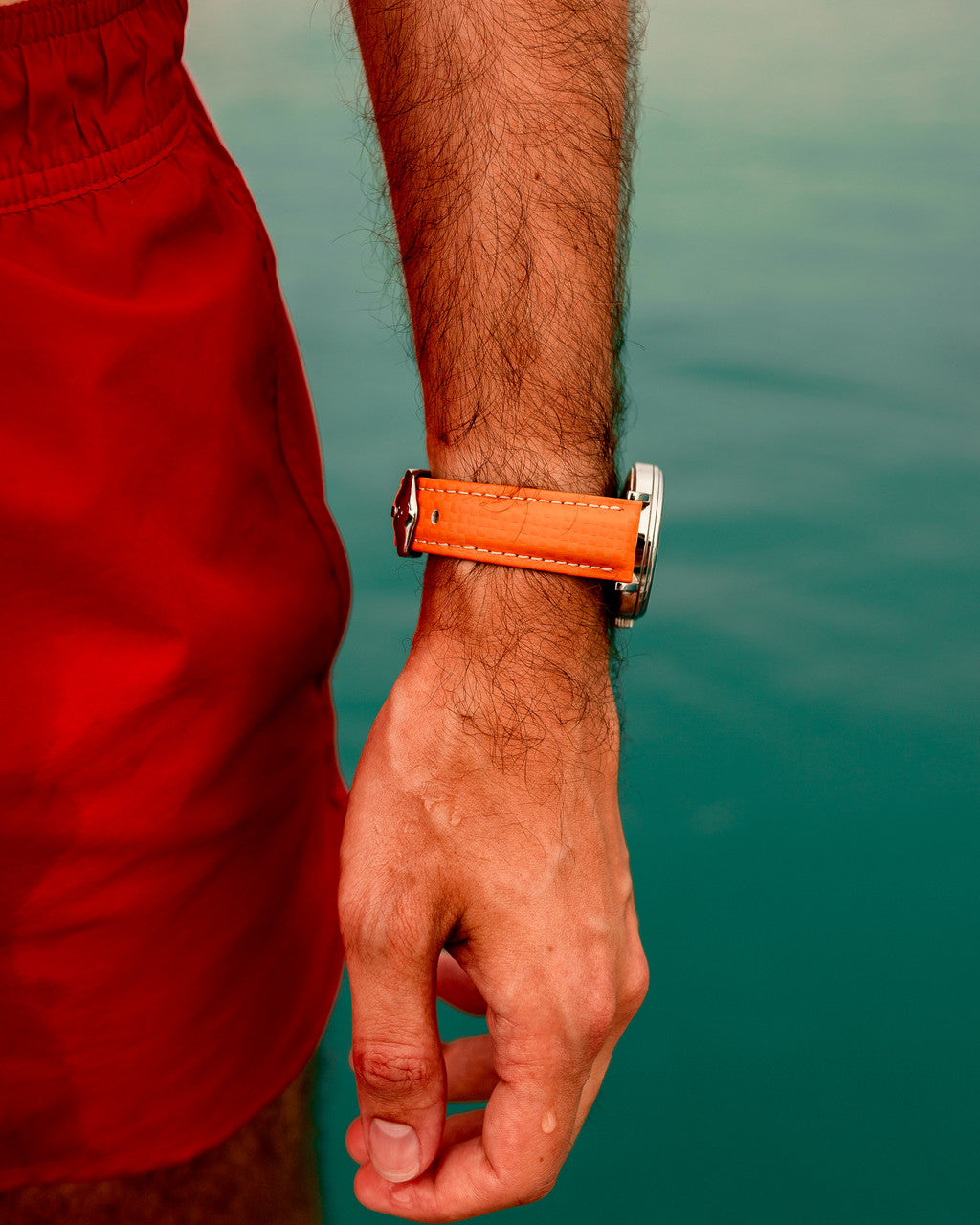 Hirsch - CARBON Water Resistant Carbon Hi-tech Leather Watch Band 025 92 - Orange
