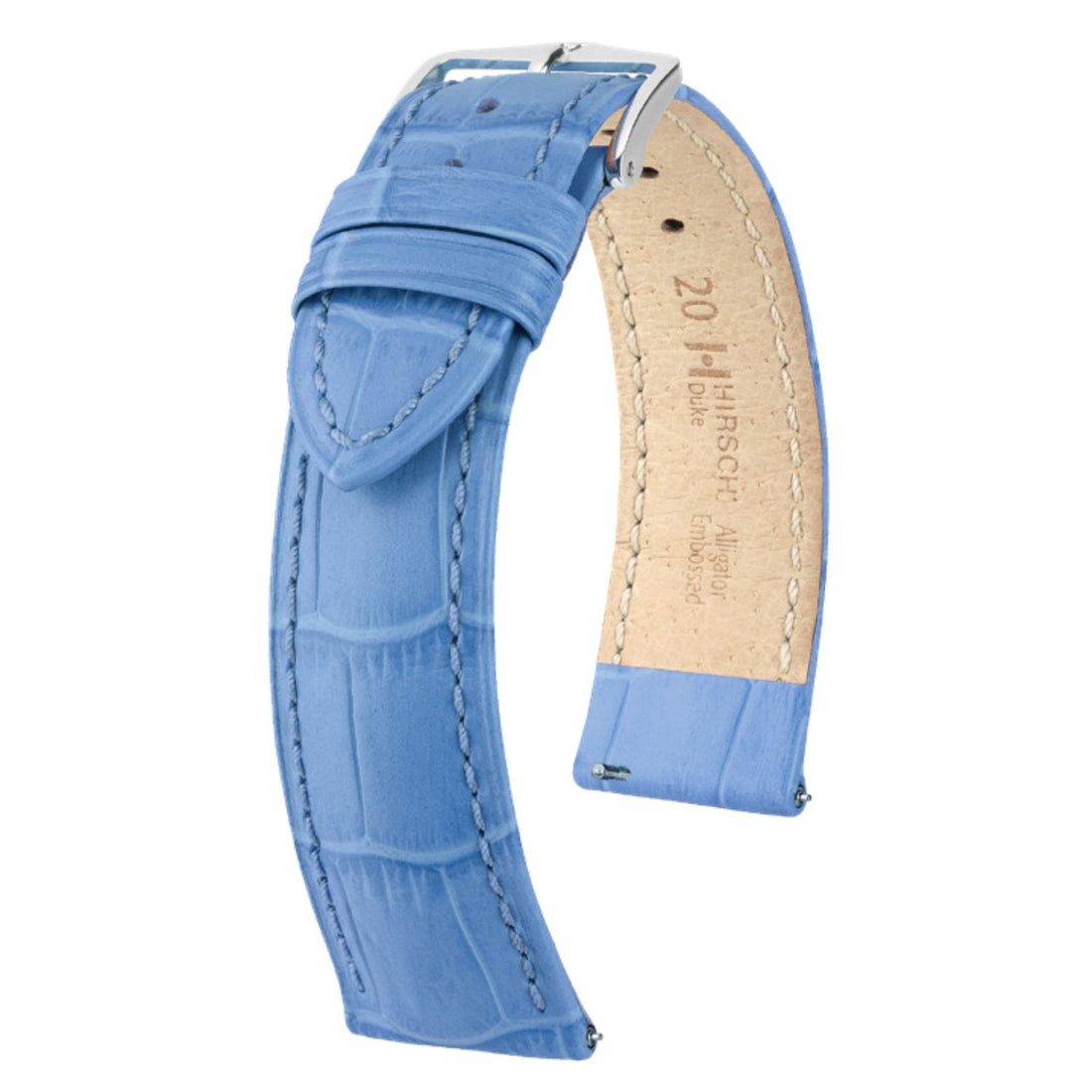 Hirsch - DUKE Alligator Embossed Calfskin Watch Strap - Limited Edition - Light Blue