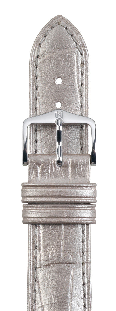 Hirsch - DUKE Alligator Embossed Calfskin Watch Strap 010 28 - Silver Metallic
