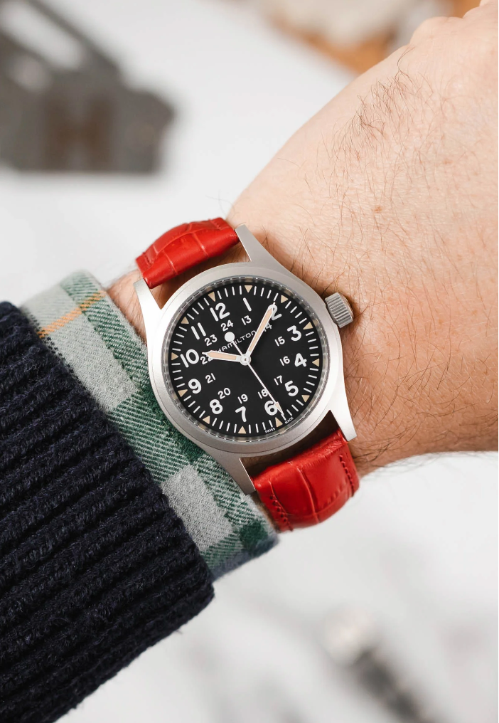 Hirsch - DUKE Alligator Embossed Calfskin Watch Strap 010 28 - Red