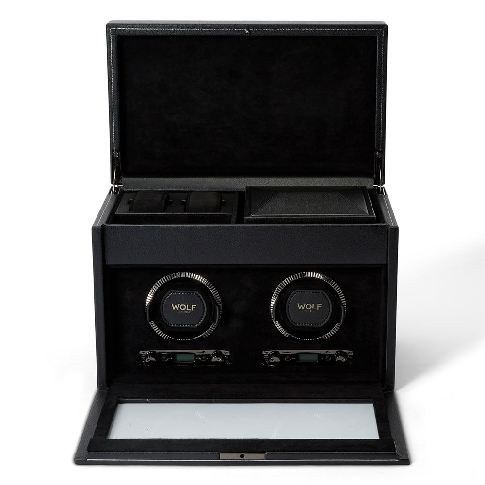 WOLF 1834 - British Racing Double Watch Winder with Storage - Black