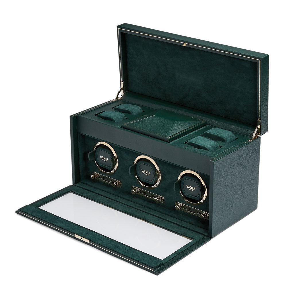 WOLF 1834 - British Racing Triple Watch Winder with Storage - Green