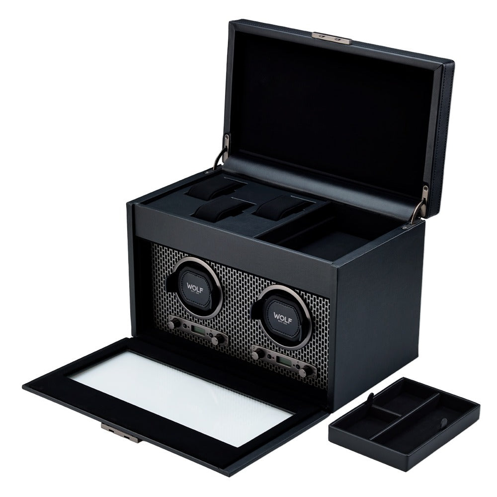 WOLF 1834 - Axis Double Watch Winder With Storage - Powder Coat
