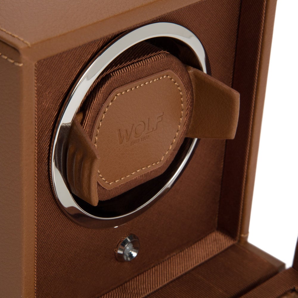 WOLF 1834 - Cub Single Watch Winder with Cover - Cognac