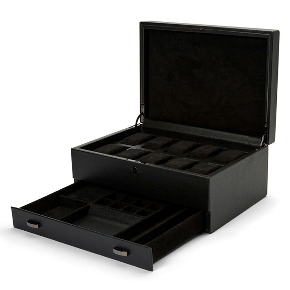 WOLF 1834 - British Racing 10 Piece Watch Box with Storage - Black