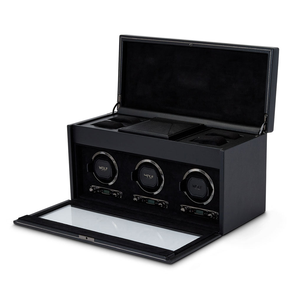 WOLF 1834 - British Racing Triple Watch Winder with Storage - Black