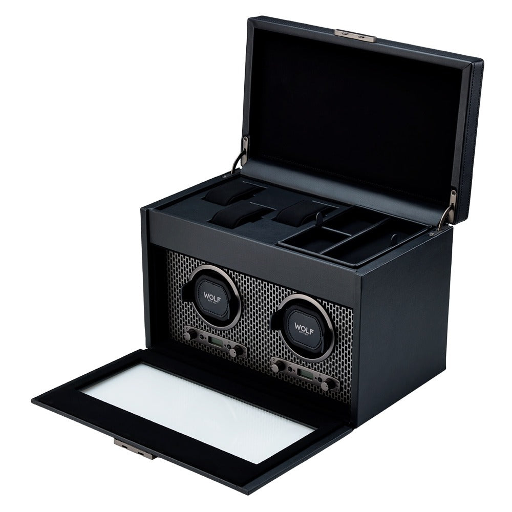 WOLF 1834 - Axis Double Watch Winder With Storage - Powder Coat