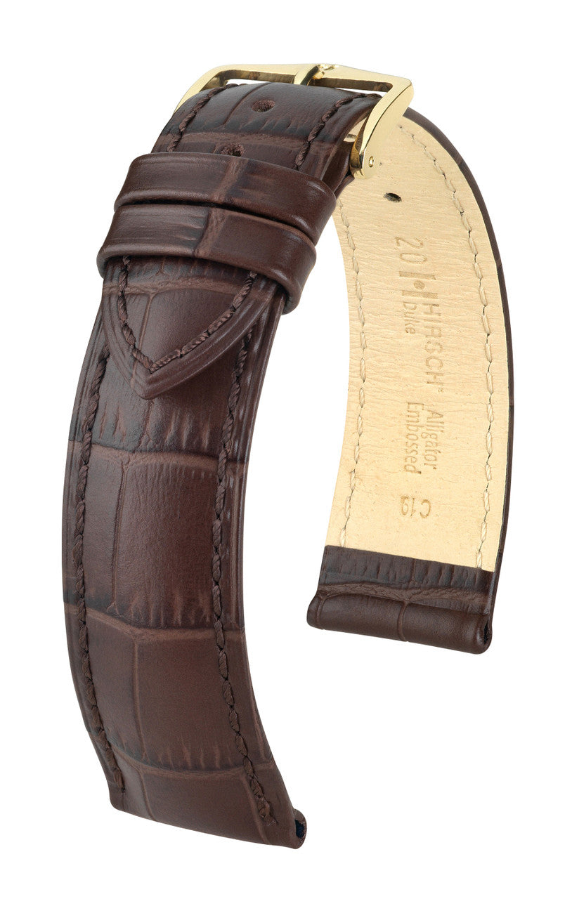Hirsch DUKE Open End Alligator Embossed Calfskin Watch Strap - Brown