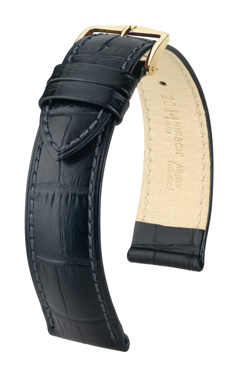Hirsch DUKE Open End Alligator Embossed Calfskin Watch Strap - Black