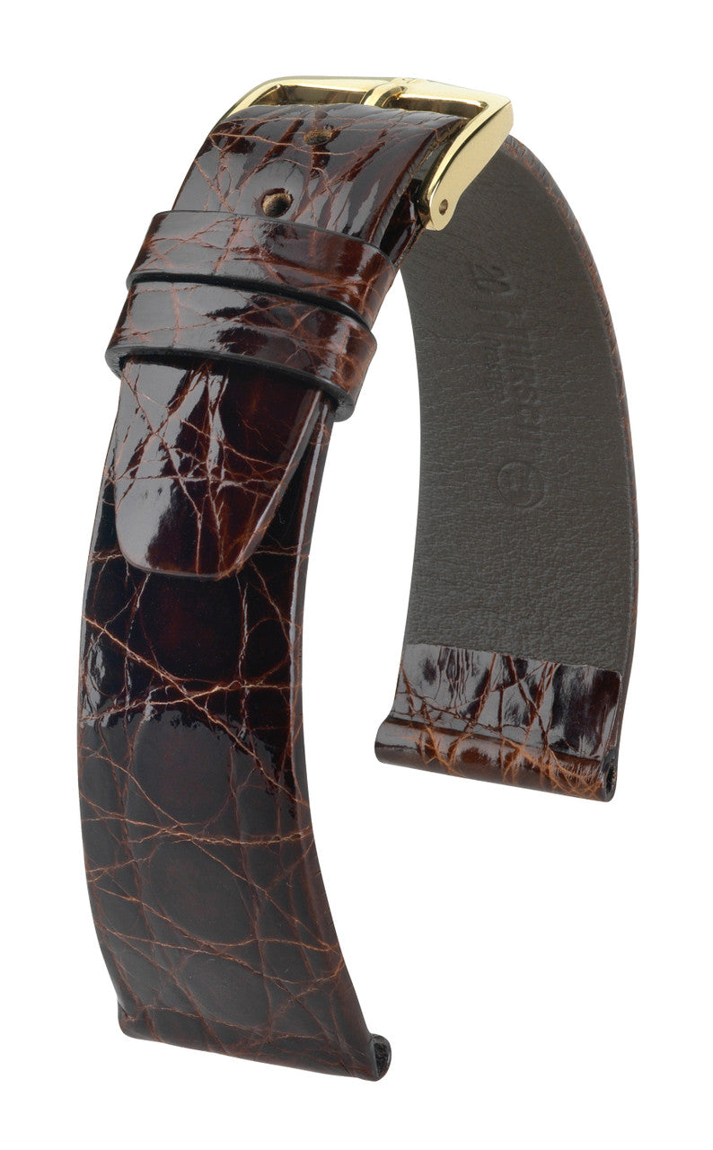 Hirsch - PRESTIGE Genuine Caiman Shiny Crocodile 022 08 - Brown