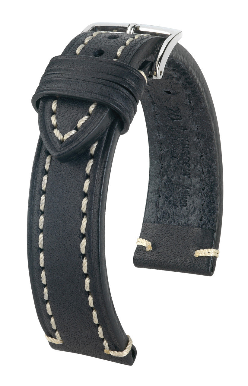 Hirsch LIBERTY Long Saddle Leather Watch Band - Black